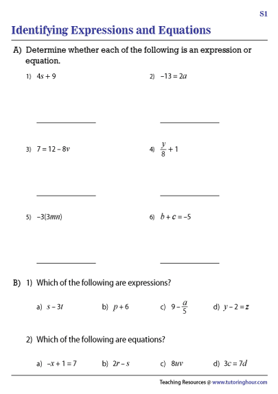 Identifying Expressions and Equations