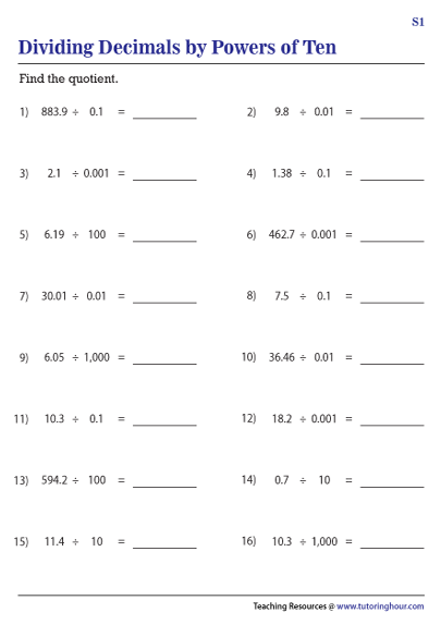 Dividing Decimals by Powers of Ten