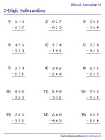 3-Digit Subtraction Worksheets