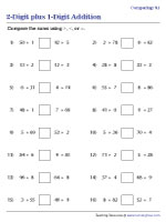 Comparing Sums - 2-Digit Plus 1-Digit Numbers