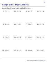 Line-Up Addition - 2-Digit Plus 1-Digit Numbers