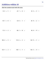 Horizontal Method - Addition within 10