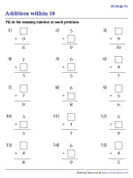 Missing Numbers - Column Addition within 10