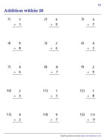 addition 20 worksheets Addition within 20 - Column