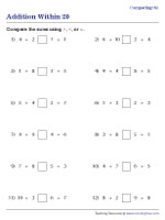 addition 20 worksheets Comparing Sum