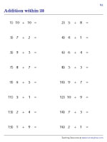 addition 20 worksheets Addition within 20 - Horizontal