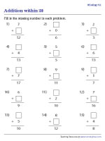 addition 20 worksheets Identifying Missing Numbers - Column