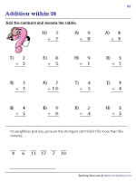 addition 20 worksheets Decoding Riddles