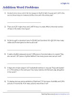 4-Digit Addition Word Problems Worksheets