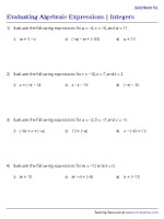 Evaluating Algebraic Expressions