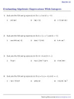 Evaluating Algebraic Expressions with Integers - Mul-Div - Worksheet 2