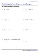 Evaluating Algebraic Expressions Worksheets