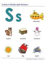 Letter S Words and Pictures Chart