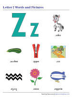 Letter Z Words and Pictures Chart