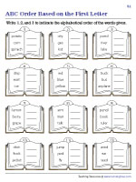ABC Order Based on the First Letter Worksheet