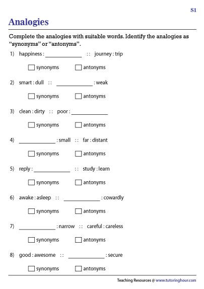 Synonyms worksheets