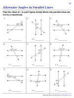 Alternate Angles in Parallel Lines Worksheets
