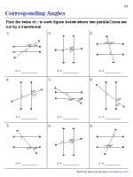 Corresponding Angles in Parallel Lines Worksheets