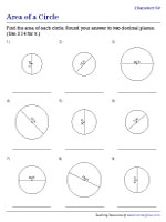 Finding Area When Diameter Is Given | Worksheet #2