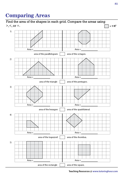 Comparing Areas Worksheets