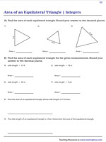 Area of an Equilateral Triangle - Integers - Customary - Type 2