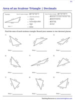 Area of Scalene Triangles - Decimals - Customary - Type 1
