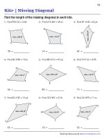 Find the Missing Diagonal of a Kite from Area Worksheets