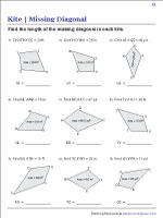 Find the Missing Diagonal of a Kite from Area Worksheets