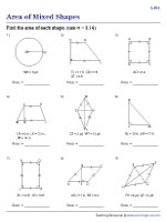 Area of 2D Shapes | Mixed Worksheets