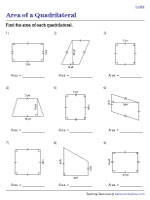 Area of Quadrilaterals - Integers | Level 1 - Worksheet #1