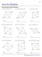 Area of a Rhombus - Decimals - Customary 2