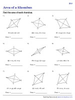 Area of a Rhombus | Integers - Easy | Worksheet #2