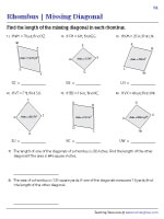 Find the Missing Diagonal of a Rhombus from Area Worksheets