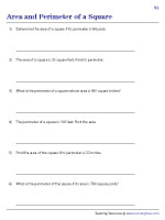 Finding the Area from Perimeter and Perimeter from Area | Worksheet #1