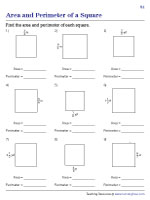 Area and Perimeter of Squares - Fractions - Customary