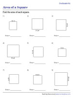 Area of Squares - Decimals - Customary