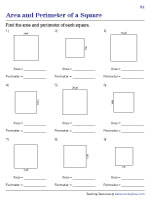 Area and Perimeter of Squares Worksheets