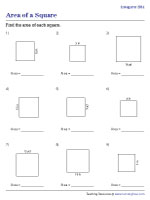 Area of Squares - Integers | Level 1 - Worksheet #1
