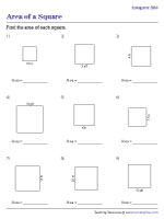 area of a square worksheets