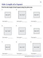 Find the Side Length of the Square from Area Worksheets
