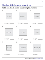 Find the Side Length of the Square from Area Worksheets