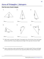 Area of Triangles - Integers - With Word Problems - Customary