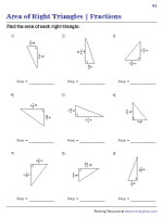 Finding the Area of Right Triangles - Fractions - Customary
