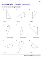 Finding the Area of Right Triangles - Integers - Customary