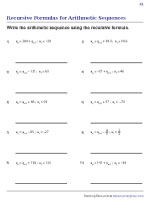 Finding Arithmetic Sequences Using Recursive Formulas | Worksheet #1