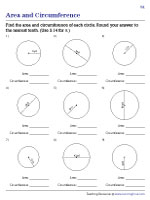Area and Circumference of a Circle Worksheets