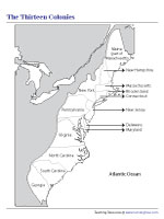 The Thirteen Colonies - Labeled Map