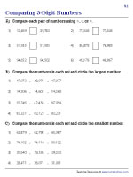Comparing 5-Digit Numbers Worksheets