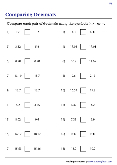 comparing-decimals-worksheets