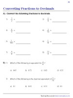 Converting Fractions and Decimals Worksheets